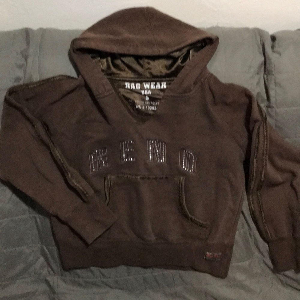 Rag Wear Hoodie Brown with RENO on front size S